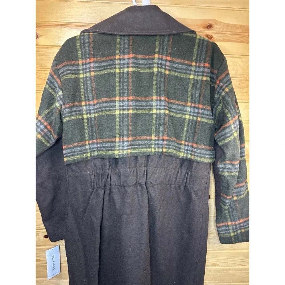 Women's Bernardo‎ Plaid Trench Coat Wool Blend Wrap Women's XS Green & Brown NWT - Picture 3 of 11